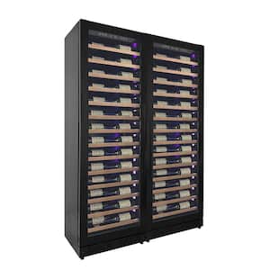 134-Bottle 71 in. Tall Dual Zone Side-by-Side Digital Wine Cellar Cooling Unit in Black with Wood Front Shelves
