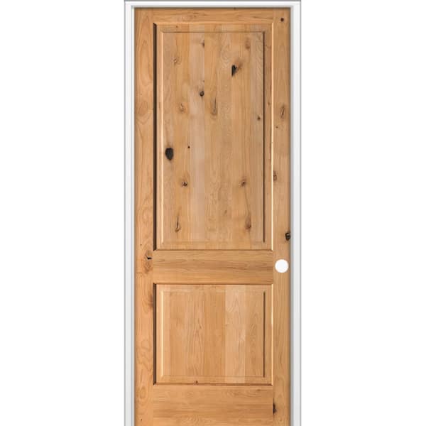 36 in. x 96 in. Rustic Knotty Alder 2 Panel Square Top Left-Hand Single BEHR Cedar Stain Wood Prehung Interior Door