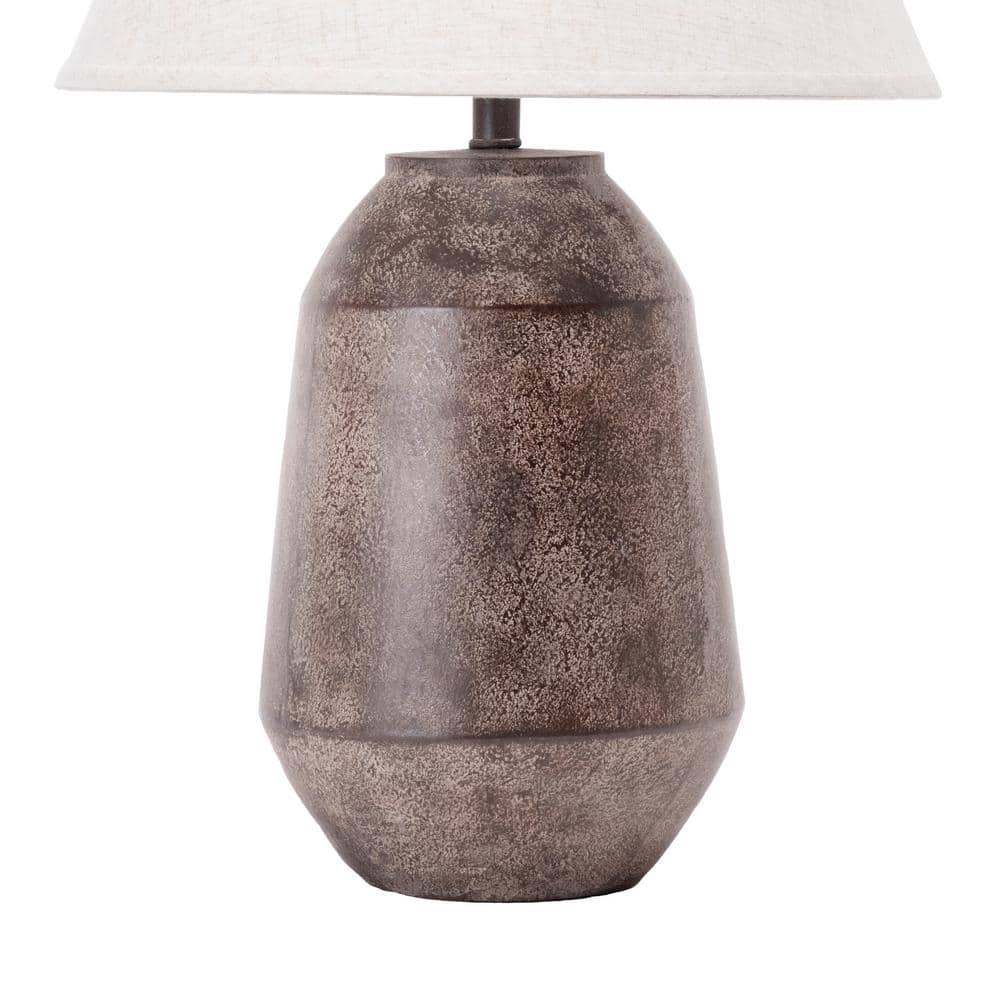 Rustic Brown Resin Table Lamp with White Fabric Shade