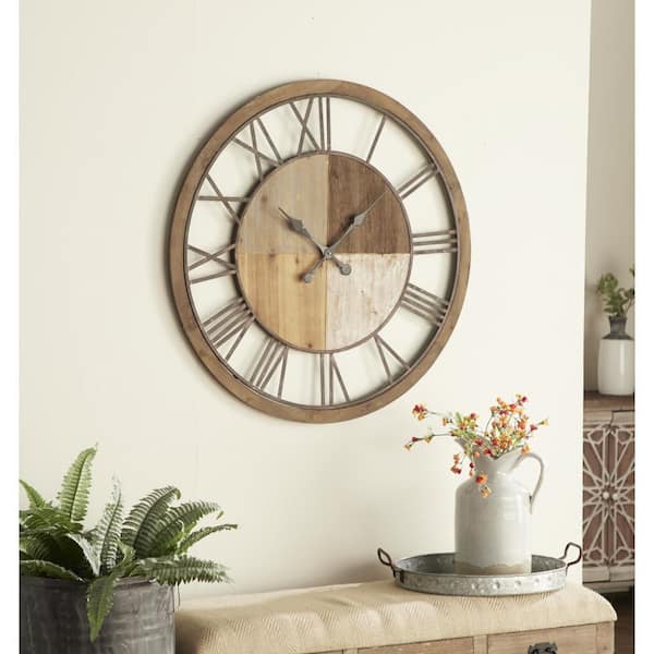 Litton Lane 36 in. x 36 in. Brown Wood Wall Clock