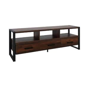 60 in. Brown and Black Wood TV Stand Fits TVs up to 65 in. with 3 Drawers