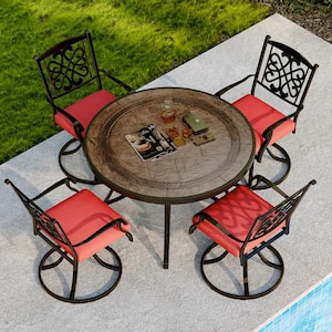 Dark Bronze Cast Aluminium Patio Round Outdoor Dining Table 48 in. W x 28 in. H with Umbrella Hole for Garden Gazebo