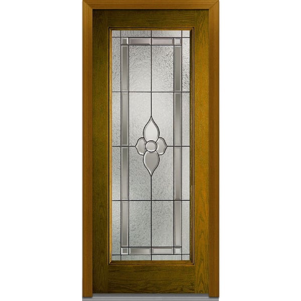 MMI Door 32 in. x 80 in. Master Nouveau Right-Hand Full Lite Classic Stained Fiberglass Oak Prehung Front Door