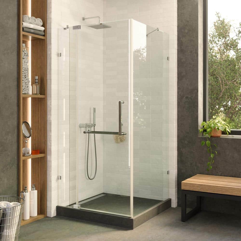 34 in. W x 34 in. H x 74 in. H Frameless Corner Shower Enclosure with Hinged Clear Tempered Glass in Polished Chrome price history on PriceWatchPro