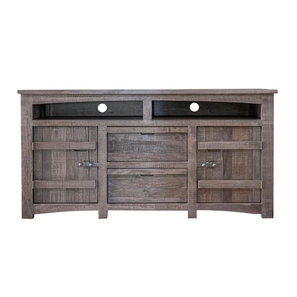 Benjara 70 in. Gray Wood TV Stand Fits TVs up to 75 in. with 2 Cabinets