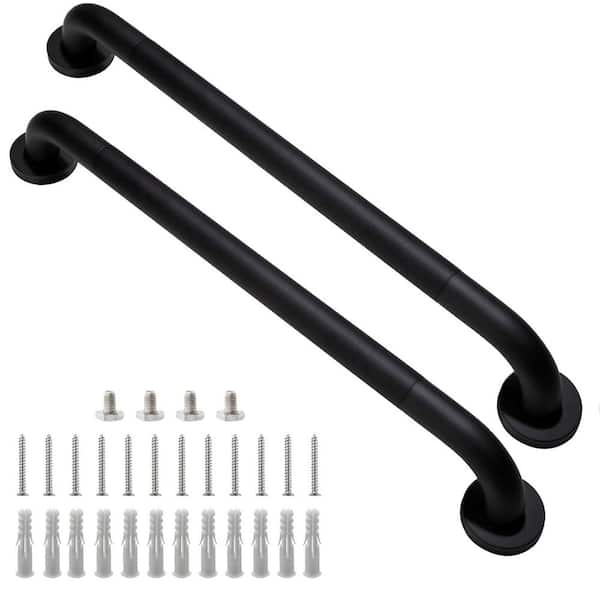 24 in. Shower Grab Bar in Black, 304 Stainless Steel Anti-Slip Bathroom Grab Bar, Handicap Shower Grab Bar (2-Pack)