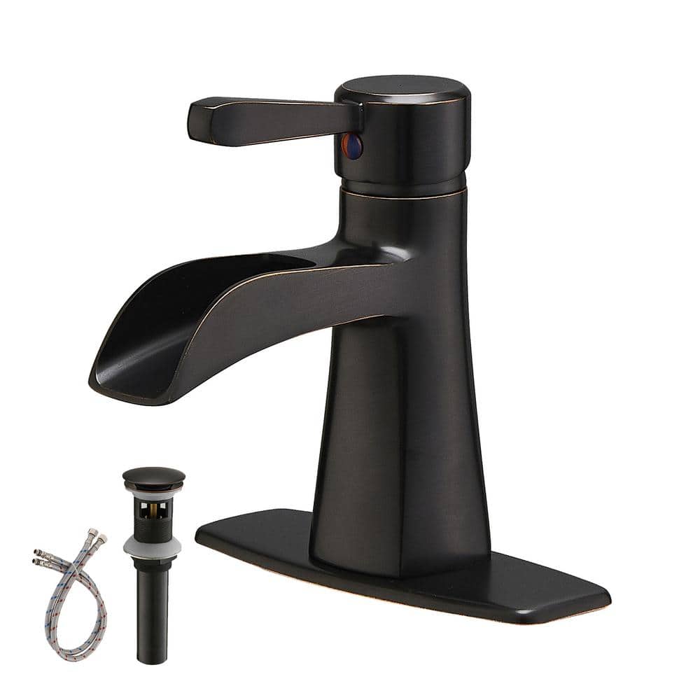 Single Handle Single Hole Bathroom Faucet with Waterfall and Drain Assembly