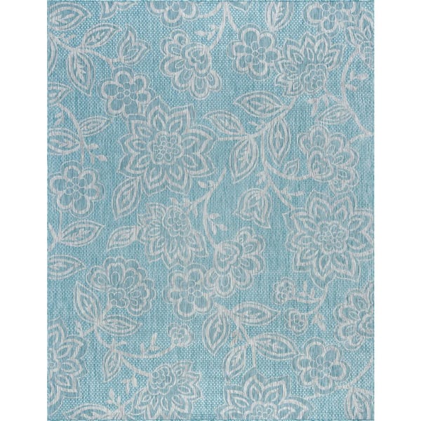 Tayse Rugs Veranda Floral Seafoam 5 ft. x 8 ft. Indoor/Outdoor Area Rug