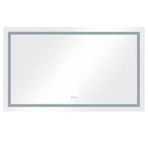 84 in. W x 32 in. H Rectangular Framed Anti-Fog Wall Mount Dimmable Bathroom Vanity Mirror with LED Lights in White