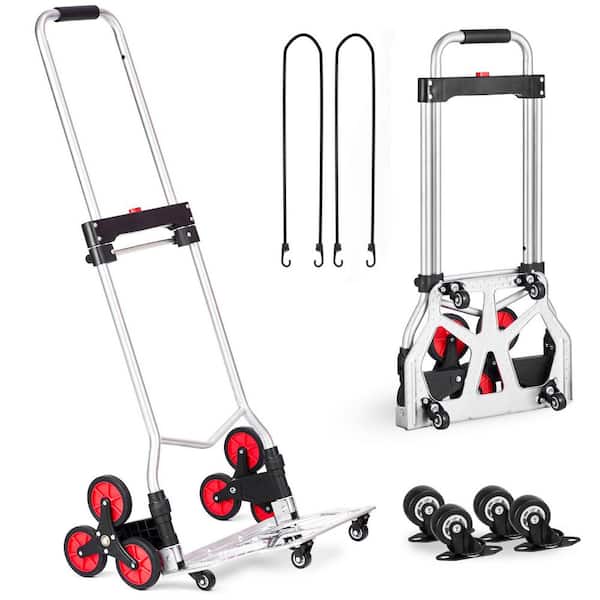 Stair Climbing Cart, 220 lbs. Load Capacity, Foldable Hand Truck, Adjustable 32.3-45.7 in. Handle, 4 Universal Wheels