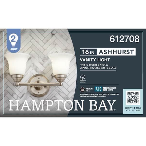 Hampton Bay Ashhurst 2-Light Brushed Nickel Vanity Light