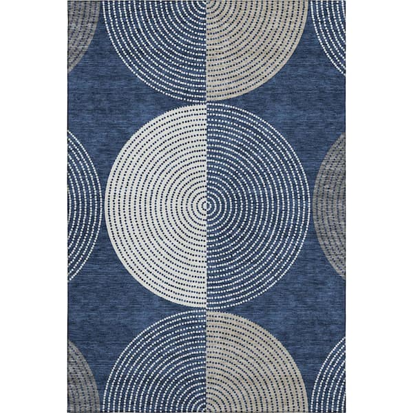Mayfield Premium Machine Washable Abstract AMF2281 Navy 3 ft. x 5 ft. Area Rug