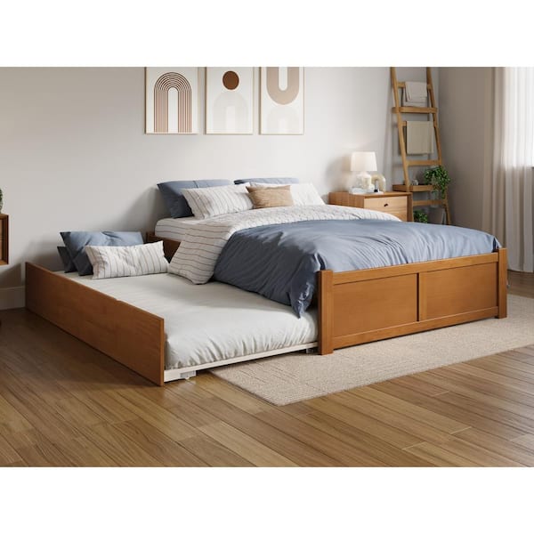 AFI Concord Light Toffee Natural Bronze Solid Wood Frame Full Platform Bed with Footboard and Twin Trundle