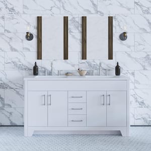 Branine 60 in. W x 19 in. D x 33 in. H Double Sink Freestanding Bath Vanity in White with White Cultured Marble Top