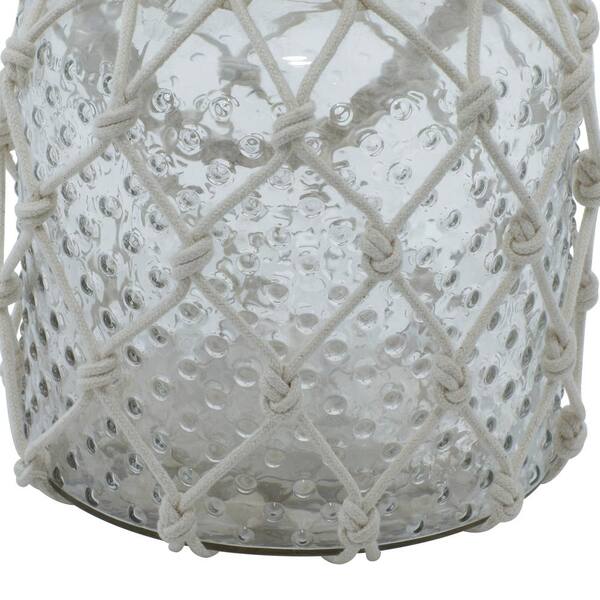 Litton Lane Clear Glass Decorative Candle Lantern with Rope Handle