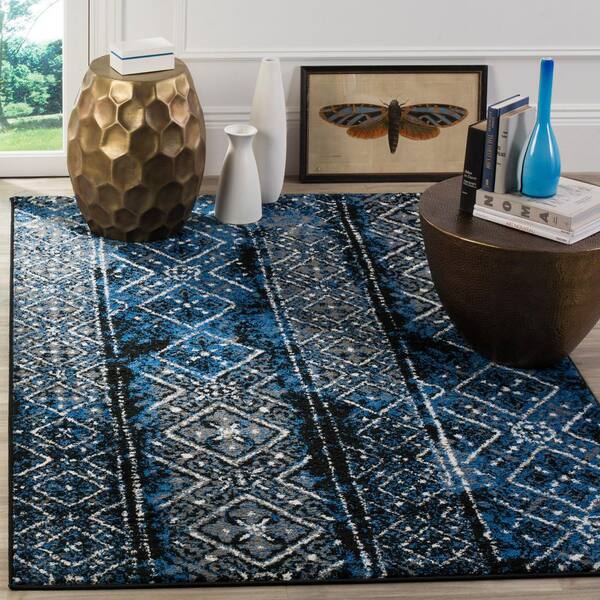 Adirondack Blue/Black Doormat 3 ft. x 5 ft. Border Area Rug