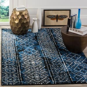 Adirondack Blue/Black 6 ft. x 6 ft. Square Border Area Rug