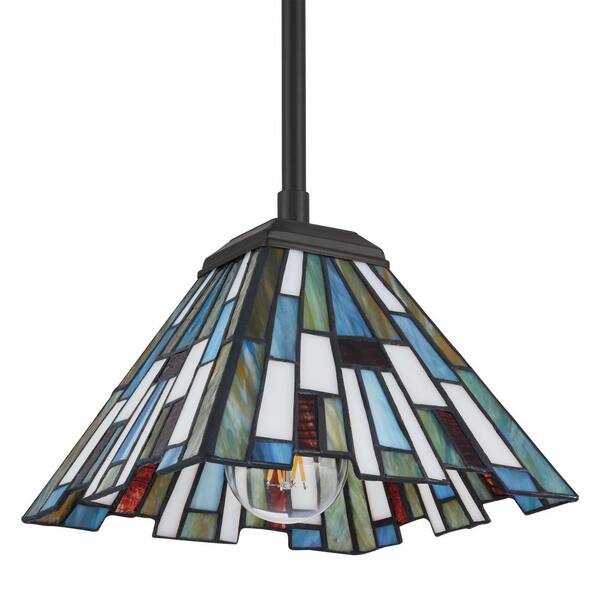 Home Decorators Collection Fallsdale 1-Light Matte Black Tiffany Shaded ...