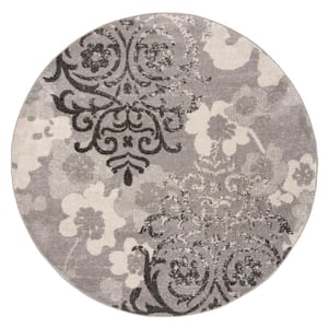 Adirondack Silver/Ivory 7 ft. x 7 ft. Round Floral Area Rug