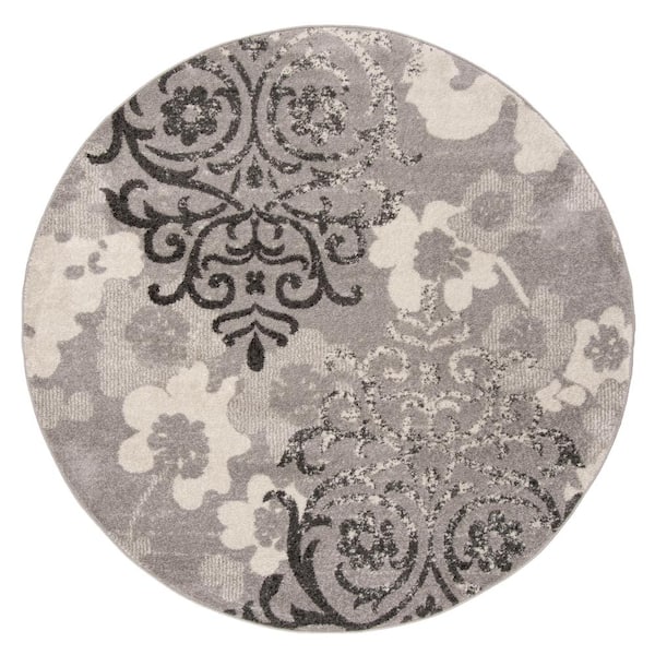 SAFAVIEH Adirondack Silver/Ivory 8 Ft. X 8 Ft. Round Floral Area Rug ...