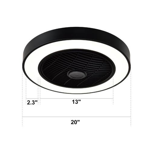 Minimalistic 20 in. Indoor Black Low Profile Ceiling Fan with Integrated Light with Remote Control and Reversible Blades Ceiling Fans With Lights