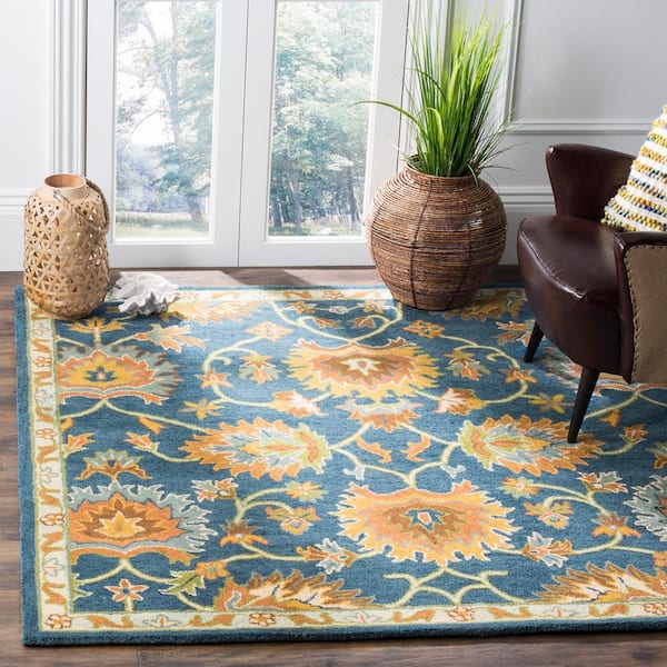 Heritage Navy 6 ft. x 6 ft. Square Floral Area Rug
