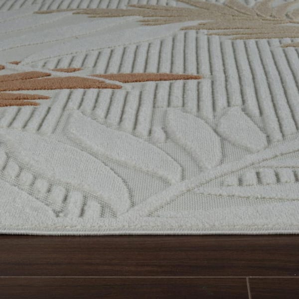 Cream, Beige 8 ft. x 10 ft. Woven Floral Polypropylene Rectangle Indoor/Outdoor Area Rug