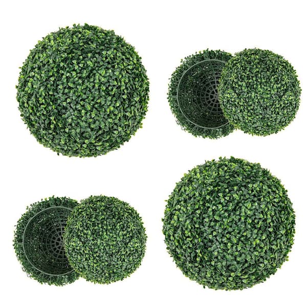 Mecale 1.3 ft. Artificial Plant Boxwood Topiary Ball Tree for Patio Garden Front Door Balcony Backyard (2 Packs)