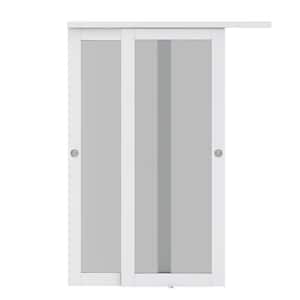 60 in. x 80 in. 1-Lite Frosted Tempered Glass Sliding Double Bypass Closet Doors with Installation Hardware Kit