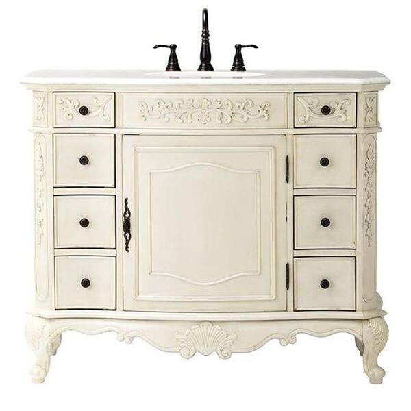 Home Decorators Collection Winslow 45.5 in. Vanity in Antique White with Marble Vanity Top in White