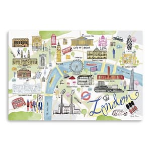 Blue Illustrated London Map by Farida Zaman 1-piece Giclee Unframed Country Art Print 48 in. x 32 in