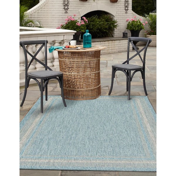 Outdoor Soft Border Aquamarine 6' 0 x 9' 0 Area Rug