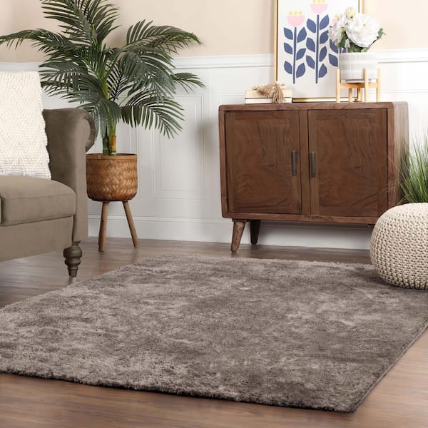 California Warm Stone 7 ft. x 10 ft. in. Solid Indoor Ultra-Soft Fuzzy Shag Area Rug