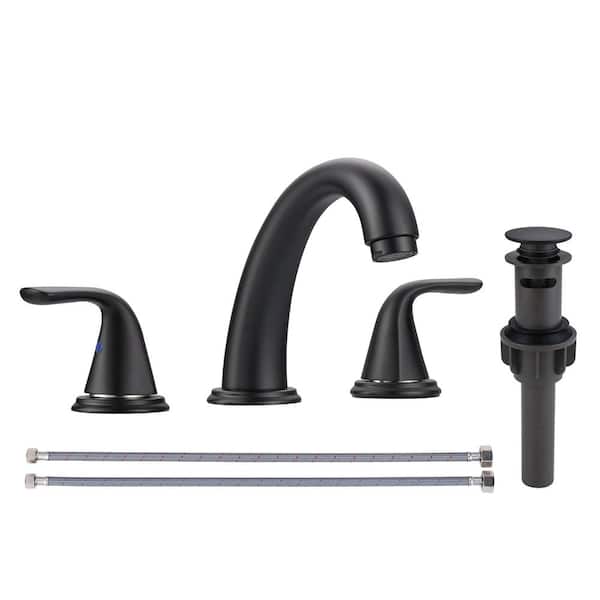 IVIGA Modern 8 in. Widespread Double-Handle Bathroom Faucet with Drain Kit Included in Black