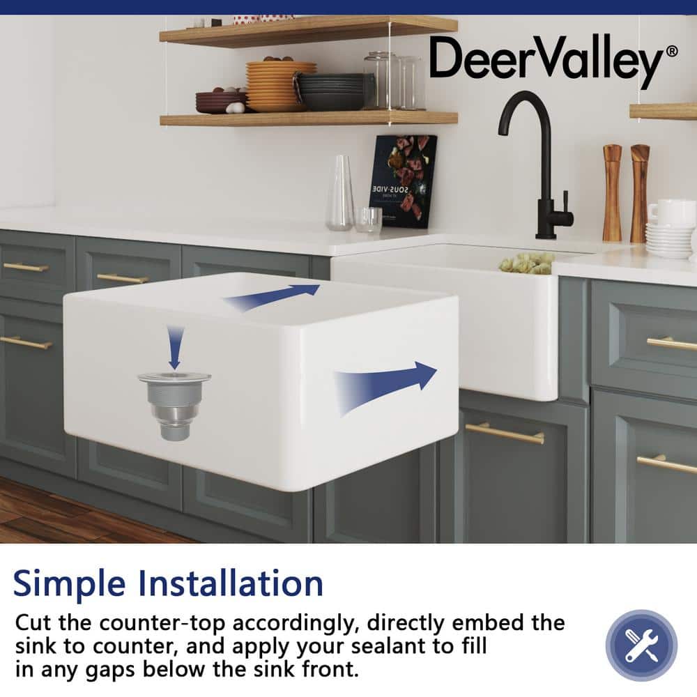Perch 24" White Ceramic Farmhouse Apron Kitchen Sink