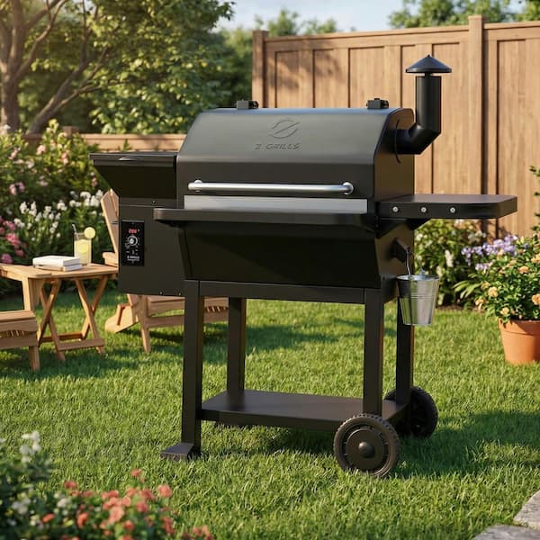 1056 sq. in. Wood Pellet Grill in Black with Foldable Front Shelf, Grill Cover Included