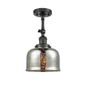 Franklin Restoration Bell 8 in. 1-Light Oil Rubbed Bronze Semi-Flush Mount with Silver Plated Mercury Glass Shade