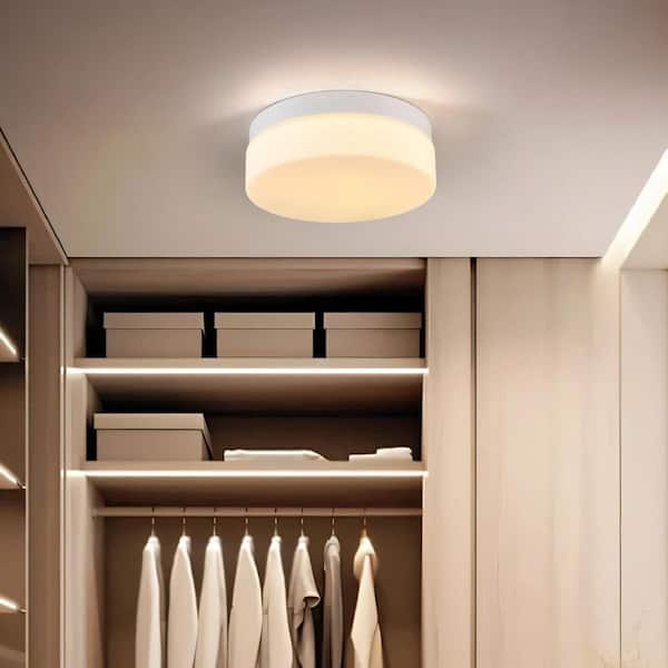 11.4 in. 24-Watt White Integrated LED Flush Mount Light with White Glass Shade