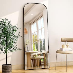 25.6 in. W x 70.5 in. H Modern Rectangular Rounded-Top Black Aluminum Framed Full Length Mirror Floor Mirror