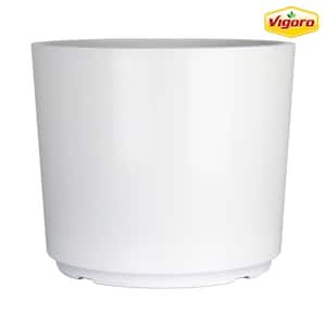 14.2 in. Eloise Large White Resin Cylinder Planter (14.2 in. D x 12.3 in. H) with punch-out Drainage Holes