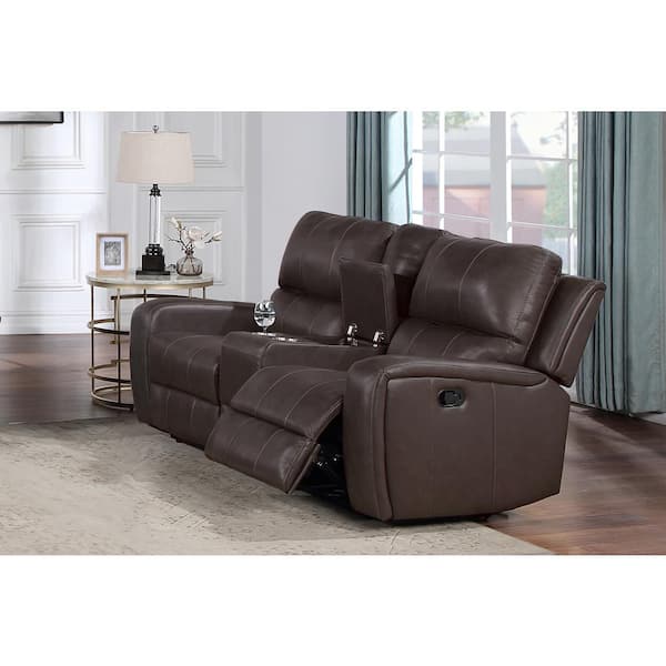 New Classic Furniture Linton 72 in. Brown Leather 2-seater Loveseat with Dual Recliners