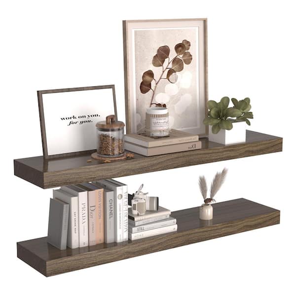 Unbranded 30 in. W x 6.7 in. D Walnut Floating Decorative Wall Shelf Set of 2
