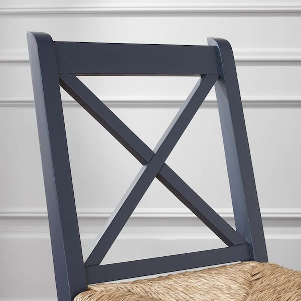 Dorsey Midnight Blue Wood Dining Chair with Cross Back and Rush Seat (Set of 2) (17.72 in. W x 35.43 in. H)