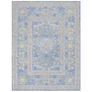Micro-Loop Blue/Green 8 ft. x 10 ft. Floral Border Area Rug
