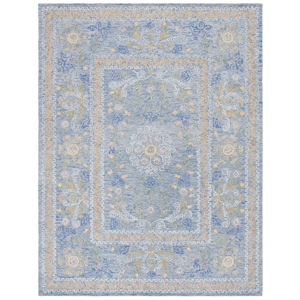 SAFAVIEH Micro-Loop Blue/Green 8 ft. x 10 ft. Floral Border Area Rug
