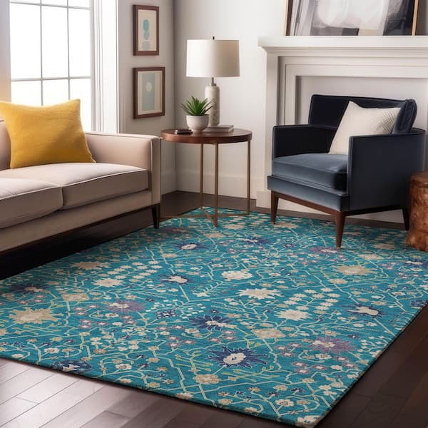 Mayfield Premium Machine Washable Abstract AMF1009 Teal 10 ft. x 14 ft. Area Rug