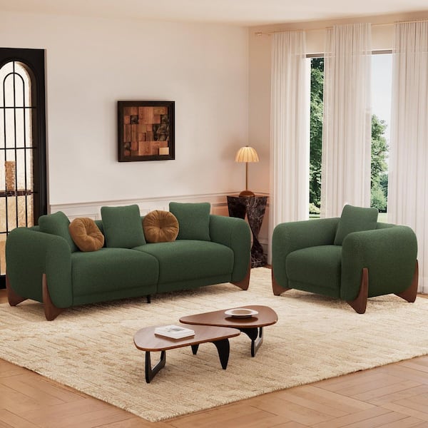 Morden Fort Contemporary Cloud Couch Green Sherpa Fabric Accent