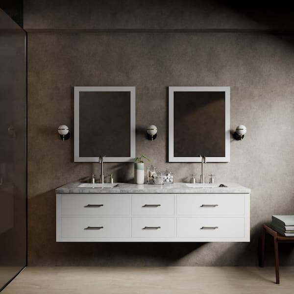 Sherman 72 in W x 22 in D White Double Bath Vanity and Carrara Marble Top