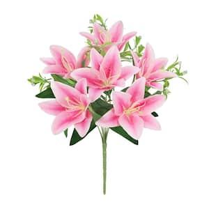 13 in. Pink Artificial Stargazer Lily Flower Stem Bush Bouquet (Set of 4)