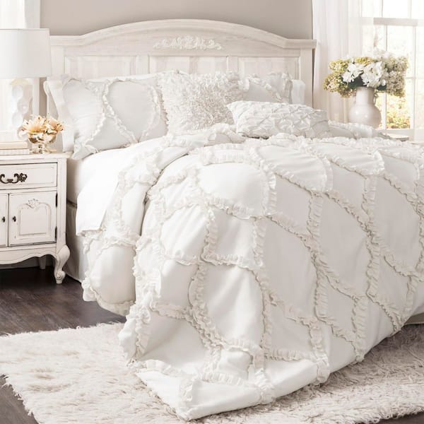 Avon 3 Pieces White Textured Microfiber Full/Queen Comforter Set